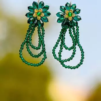 Шикарные серьги-крючки из стерлингового серебра 925 пробы, ослепительные изумрудно-зеленые цветы ромашки с северным сиянием, ювелирные изделия с австрийскими кристаллами зелёный