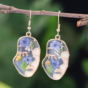 Шикарные серьги-подвески в стиле сада Моне с сухоцветами — литые штифты, идеально подходят для отпуска и повседневного наряда фиолетовый