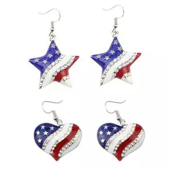 Шикарные серьги с американским флагом в форме сердца и звезды со стразами, серьги-крючки для женщин, ювелирные изделия