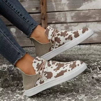 Шикарные слипоны с леопардовым принтом для женщин с удобной резиновой подошвой, идеально подходящие для повседневной носки OffWhite,36