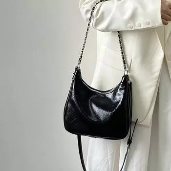 Шикарные сумки на одно плечо с цепочкой для женщин, летняя простая универсальная черная сумка через плечо, новые женские сумки из искусственной кожи для поездок на работу (20cm<Max Length<30cm)