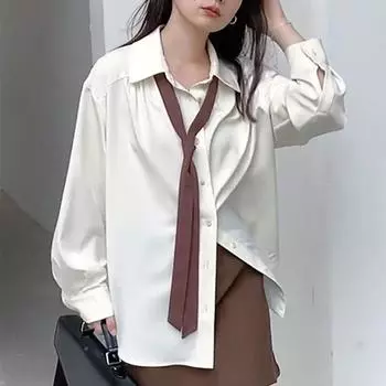 Шикарные свободные повседневные офисные женские блузки с галстуком в винтажном стиле, женская рубашка большого размера в стиле Харадзюку, эстетические рубашки с длинными рукавами, топы 22875 S темно серый