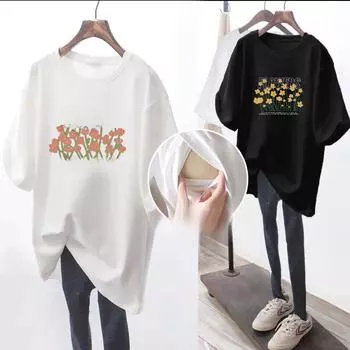 Шикарные топы для кормления: Летние футболки средней длины с боковыми разрезами для модных мам L