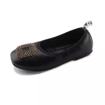 Шикарные туфли из кожи для девочек, для малышей, для маленьких детей, для больших детей, туфли-лодочки, туфли на плоской подошве с квадратными стразами, танцевальные туфли принцессы 21 бежевый