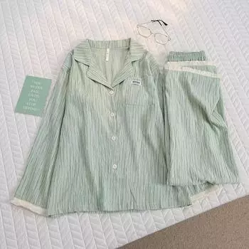 Шикарные весенние и осенние женские пижамы Простой дизайн Домашняя женская пижама Домашняя одежда Пижамы Пижамы с отворотами M