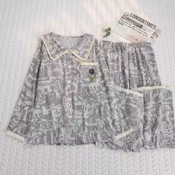 Шикарные весенние и осенние женские пижамы Простой дизайн Домашняя женская пижама Домашняя одежда Пижамы Пижамы с отворотами M