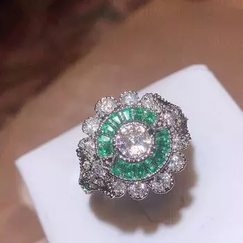 Шикарные зеленые/белые кольца с фианитом, женские великолепные аксессуары для свадебной вечеринки, модные ювелирные изделия высокого качества 6 зелёный