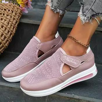 Шикарные женские дышащие вязаные кроссовки с низким верхом без шнуровки и модными вырезами, идеально подходящие для весны 35 красный