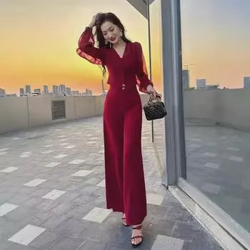 Шикарные женские костюмы и одежда: Осенняя коллекция 2024 года — топы, рубашки, широкие брюки, комплекты из двух предметов. L [55-60 kg]