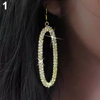 Шикарные женские роскошные серьги-кольца овальной формы с подвесками, большие размеры со стразами серебряный