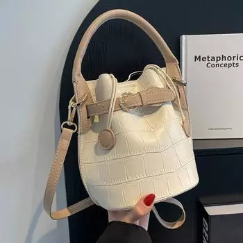 Шикарные женские сумки через плечо из искусственной кожи, летние текстурированные сумки на одно плечо, контрастные цвета, повседневные модные женские сумки-ведра с ручкой Mini(Max Length<20cm)