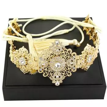 Шикарные женские свадебные украшения золотого цвета поясная цепочка с веревочными аксессуарами с бахромой зелёный/жёлтый