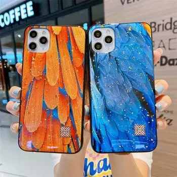 Шикарный блестящий симпатичный чехол для телефона с перьями для iPhone 16 15 14 13 12 11 Pro Max Plus, роскошный блестящий золотой фольгированный силиконовый противоударный чехол For iPhone 16