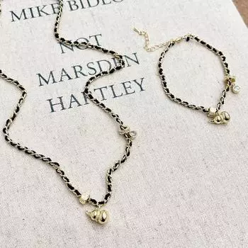 Шикарный черно-золотой плетеный тыквенный комплект из ожерелья и роскошного ретро-браслета для женщин rope chain bracelet чёрный