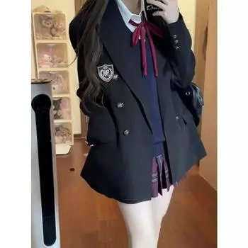 Шикарный черный пиджак-блейзер для женщин - изысканная осенняя верхняя одежда в стиле колледжа S чёрный