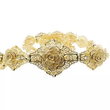 Шикарный цветочный пояс золотого цвета для женщин, металлическая цепочка, регулируемая длина, свадебные украшения ярко-розовый