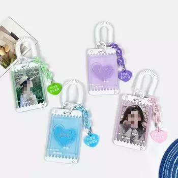 Шикарный держатель для фотокарточек корейского айдола Kpop с ремешком в виде сердца, чехол для фотокарточки для семьи и друзей, чехол для удостоверения личности, защитный чехол для автобусной карты белый