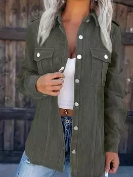 [Шикарный длинный рукав] Элегантная светло-голубая вельветовая куртка для женщин | Полиэстер | Машинная стирка | Осень/Зима S