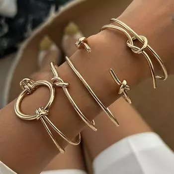 Шикарный геометрический металлический открытый браслет с дизайном полого узла K 2382 белый