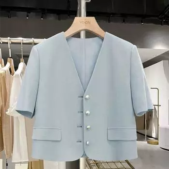 Шикарный и элегантный женский однобортный однобортный тонкий пиджак с v-образным вырезом S синий