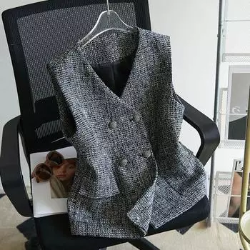 Шикарный и модный двубортный жилет в винтажном стиле для женщин, идеально подходит для повседневной носки M серый