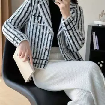 Шикарный и повседневный полосатый свободный короткий кардиган из кашемира и шиншиллы для миниатюрных One Size белый