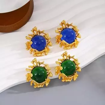 Шикарный и уникальный: Винтажные серьги, сочетающие в себе очарование старины и современный стиль синий