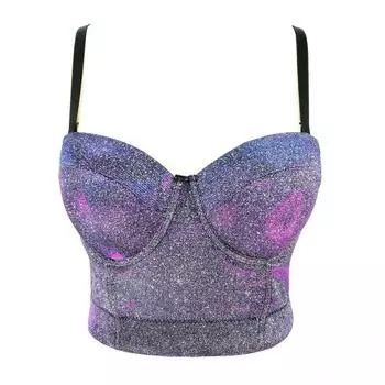 Шикарный корсет с мягкой подкладкой, пуш-ап, карнавальный праздник, бальные костюмы для танцев, певица, Dj Ds, корсет, укороченный топ, дискотека 75A-S-34B-75 фиолетовый