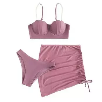 Шикарный купальный костюм на косточках, удобная летняя женская пляжная одежда для сбора L розовый/телесный
