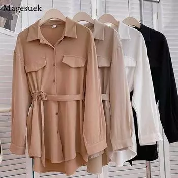 Шикарный нишевый дизайн, женские блузки на шнуровке, топы, туники, рубашки с лацканами, женские винтажные блузки с длинными рукавами, женская одежда 23504 S тёмно-синий