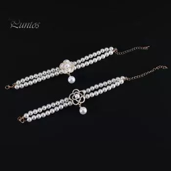 Шикарный ошейник для домашних животных с подвеской в виде цветка из искусственного жемчуга, двухслойное ожерелье для кошек и собак, модные регулируемые элегантные аксессуары для праздничных вечеринок XS белый