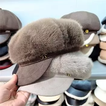 Шикарный плюшевый восьмиугольный берет с козырьком в британском стиле — уютная и теплая зимняя шапка для женщин, идеальная для Рождества one size чёрный