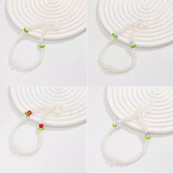 Шикарный ремешок для телефона с цветочным бантом и жемчужными бусинами - европейский и американский стиль 0062k1 красный/белый