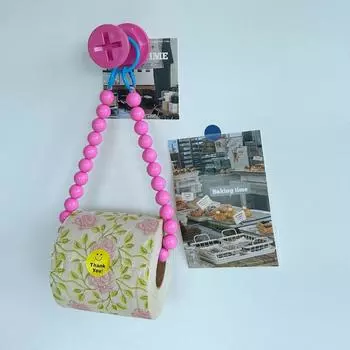Шикарный розовый держатель для туалетной бумаги с бусинами и цепочкой для телефона - настенный органайзер без отверстий для ванной комнаты и офиса