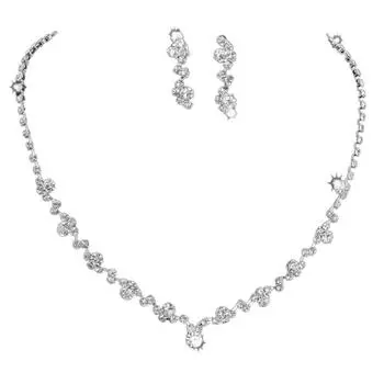 Шикарный Серебряный Кристалл Свадебное Ожерелье Невесты Серьги Свадебный Комплект Ювелирных Изделий 1