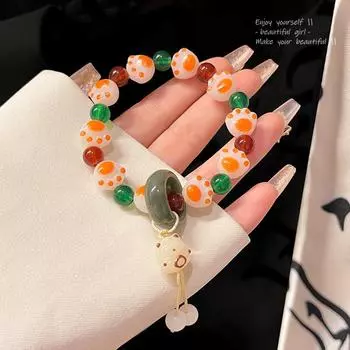 Шикарный средневековый браслет в китайском стиле с кошачьими когтями: Обжаренный на древесном угле, имитация белого нефрита и семян бодхи, женские украшения Soft Play S543 белый