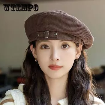 Шикарный вельветовый берет для женщин - легкий, неэластичный, можно стирать вручную - универсальная повседневная восьмиугольная кепка ONE SIZE чёрный