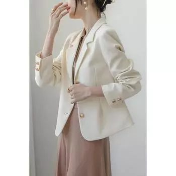 Шикарный весенний женский пиджак цвета Off-White для любителей повседневного и уникального дизайна M бежевый