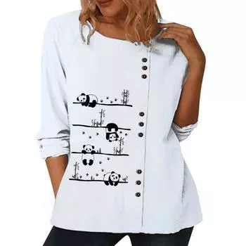 Шикарный женский хлопковый топ, украшенный различными принтами, круглым вырезом и длинными рукавами. S