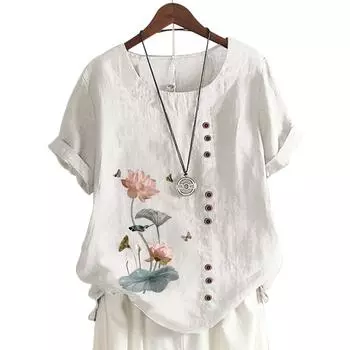 Шикарный женский топ с короткими рукавами, 11 вариантов цвета и стильный цветочный принт S светло-фиолетовый