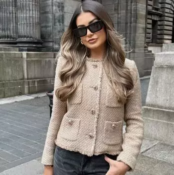 Шикарный женский твидовый базовый пиджак пальто женская одежда шерстяная верхняя одежда с длинным рукавом спереди женская верхняя одежда шикарные топы больших размеров L белый