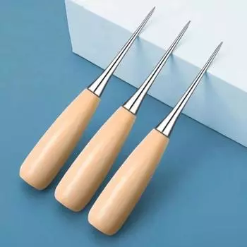 Шило с круглой ручкой из цельного дерева, шило для кожи и текстиля с ножнами, шило для шитья, ручные инструменты для текстиля 1pcs