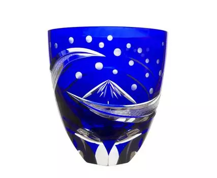 Shimizu Glass Rocks Glass Wind Примерный диаметр x Edo Kiriko Hokusai Сувенирное стекло Сделано в Японии в подарочной коробке из павловнии [Синий/солнечный] (Голубая Фудзи) синий