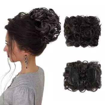 Шиньон с бутоном розы, наращивание вьющихся булочек, резинка для волос, прическа, синтетические гребни в грязной булочке, накладные волосы для женщин, черный натуральный цвет 10cm