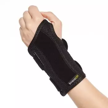 Шина BraceUP Wrist Splint для защиты запястья, фиксация, в комплекте, управление компьютером/смартфоном, спорт, работа по дому, уход за детьми, (Левая рука, S/M) чёрный