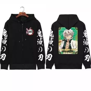 Shinazugawa Sanemi толстовки на молнии аниме Demon Slayer для мужчин и женщин модные зимние с принтом графики удобные теплые повседневные толстовки S чёрный