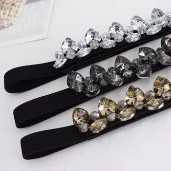 Shine All-match Женский поясной ремень Эластичные пояса-корсеты Пояса-корсеты Кристалл Эластичный пояс чёрный