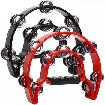 SHINENISM Тамбурин, музыкальный инструмент для исполнения, ударный инструмент для караоке, набор из 2 штук в форме полукруга (Черный Красный)