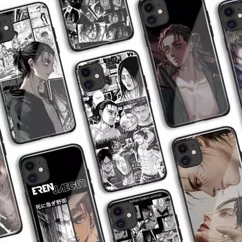 Shingeki no Kyojin Eren Yeager, стеклянный мягкий силиконовый чехол для телефона, чехол для iPhone SE 6 7 8 Plus X XR XS 11 12 13 Mini Pro Max iPhone 7 8 SE(2)&Soft Silicone Case