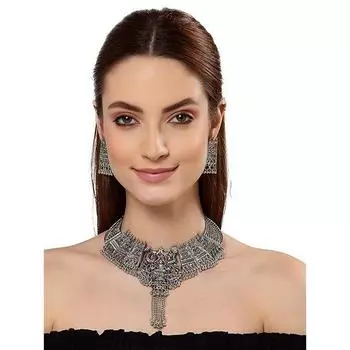 Shining Diva Fashion Последний стильный традиционный набор украшений из окисленного серебра для женщин